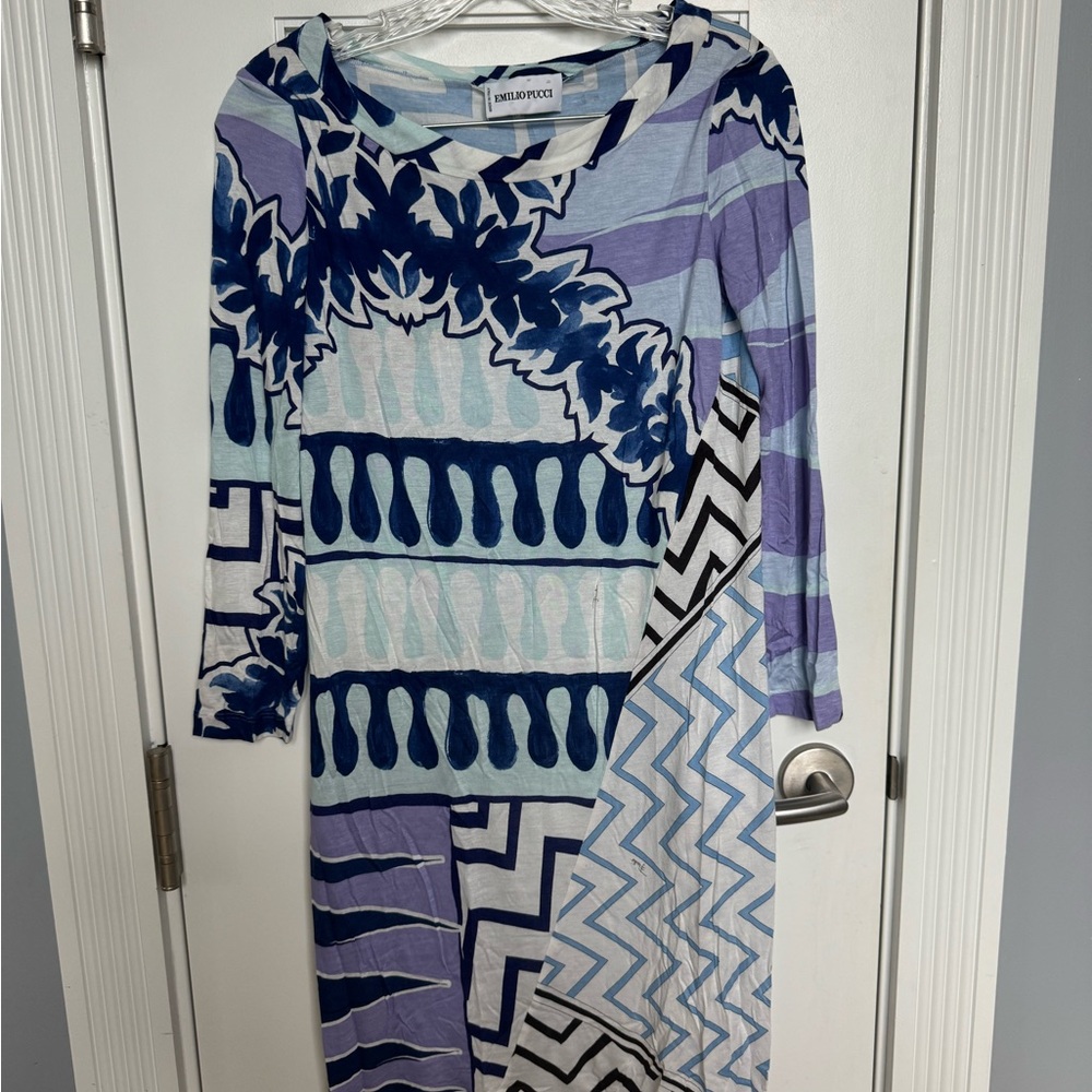 Emilio Pucci Long Sleeve Dress in Blue and Purple